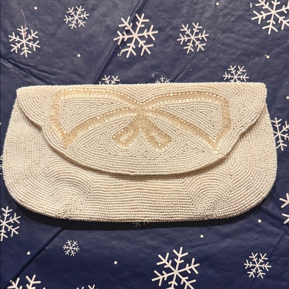 Saks Fifth Avenue Handbags - Vintage Saks Fifth Avenue White Beaded Evening Bag, Bow Motif, made in Belgium